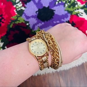 Sara Designs Women's Designer Gold Chain Wrap Watch